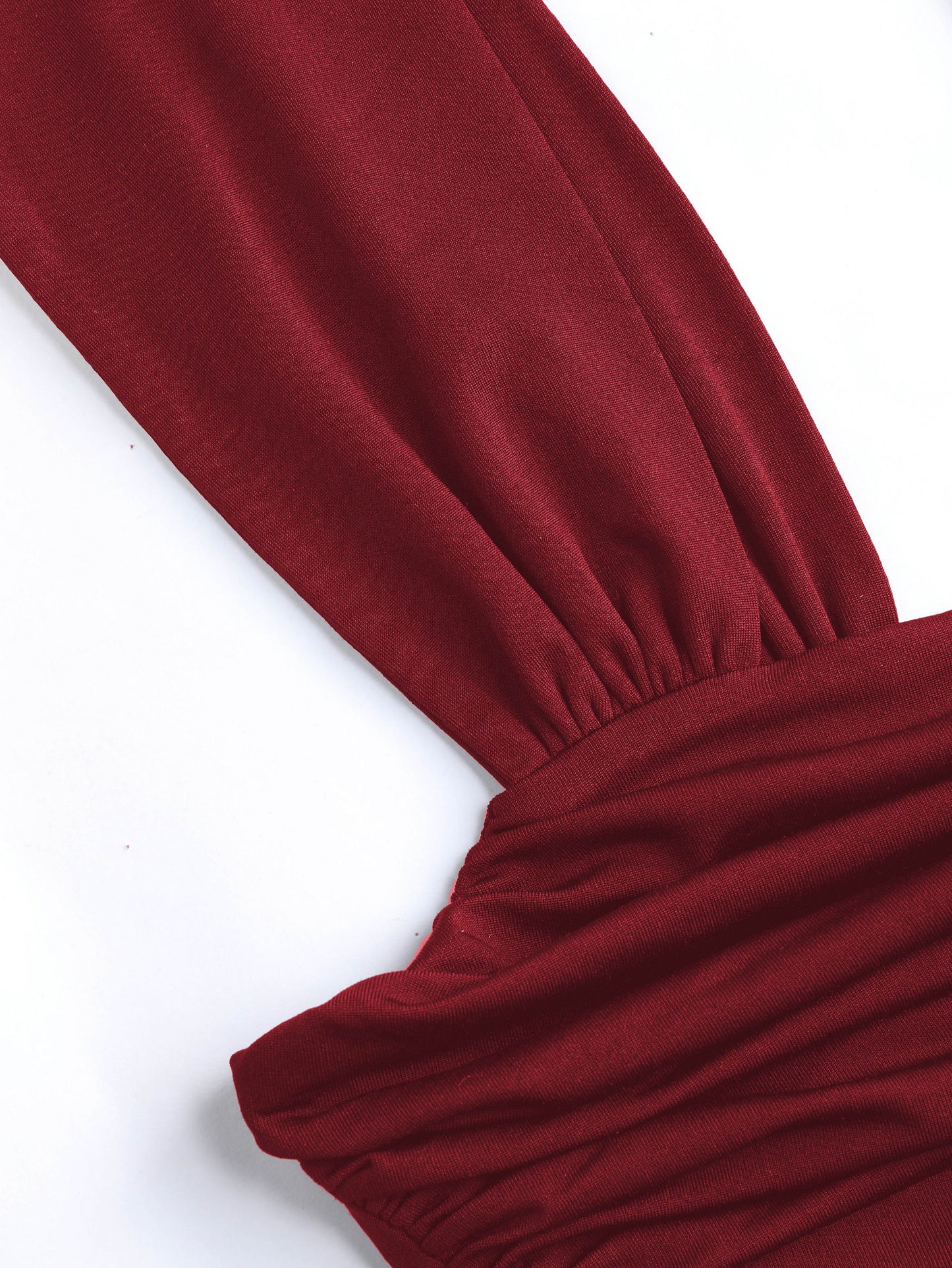 Solid Ruched U-Neckline Ruffle Maxi Dress