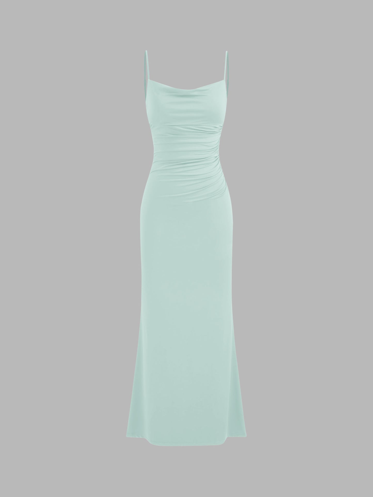 Cowl Neck Ruched Backless Maxi Dress
