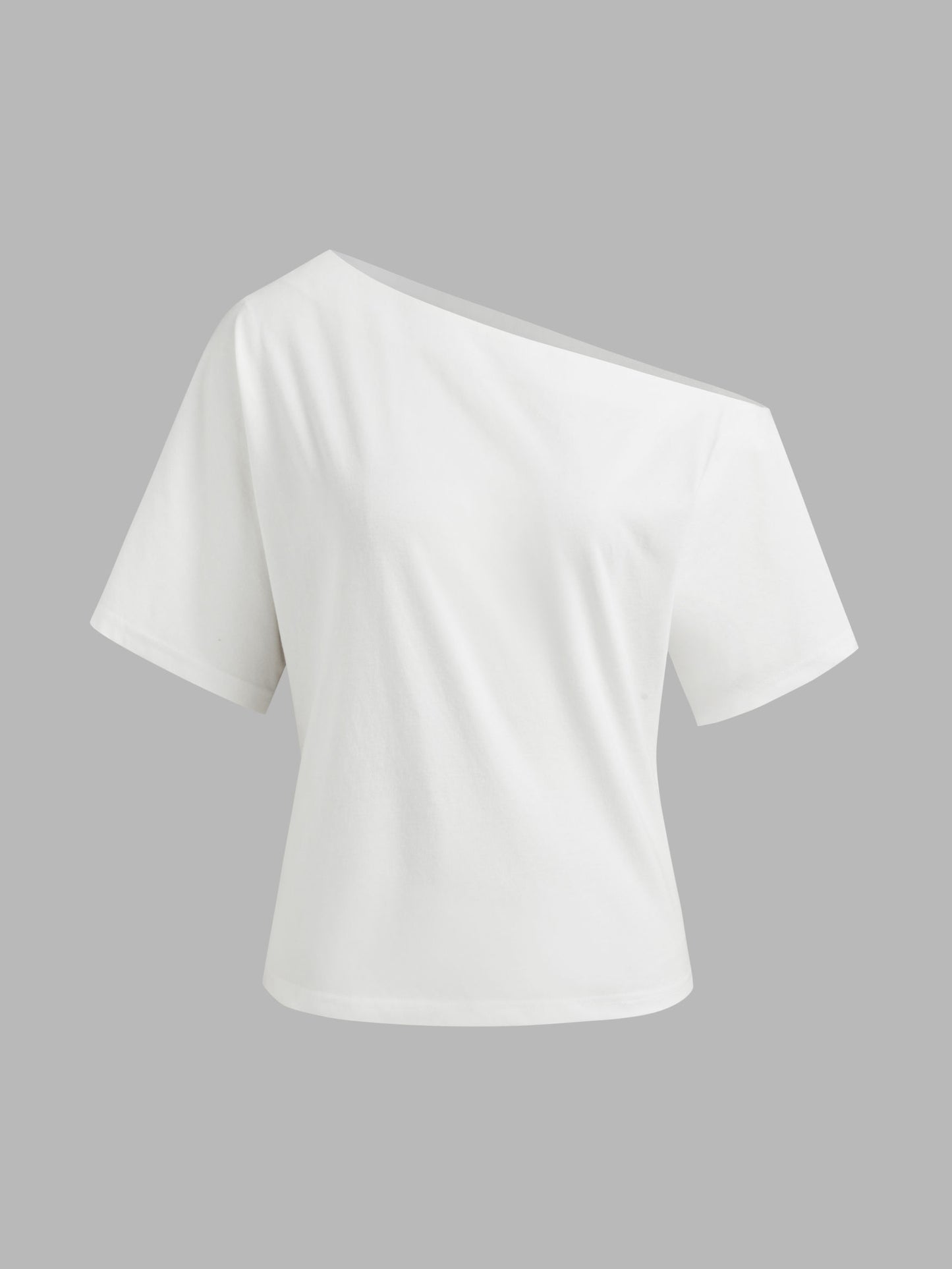 Cotton-Blend Asymmetrical Neck Ruched Tee