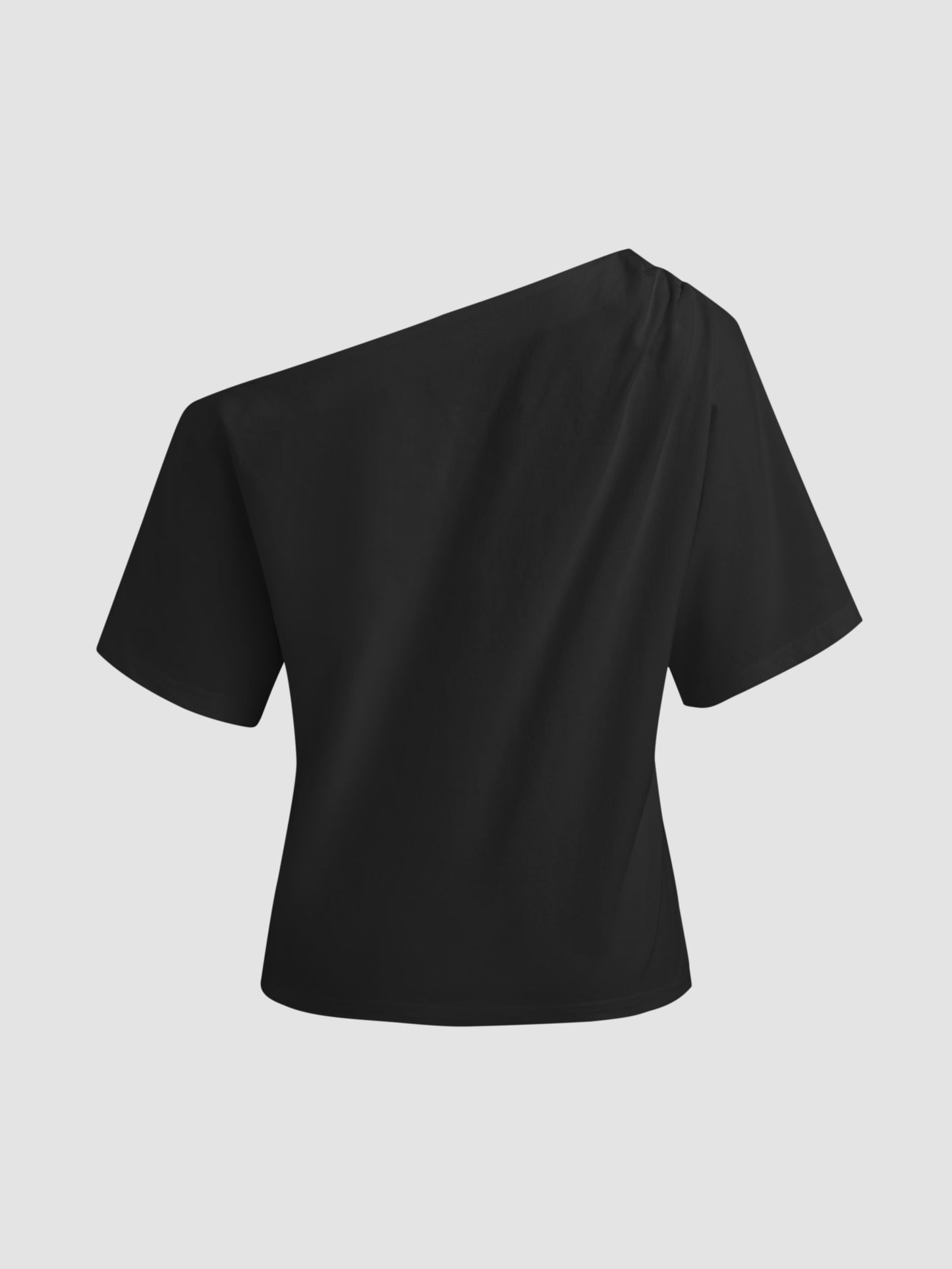 Cotton-Blend Asymmetrical Neck Ruched Tee