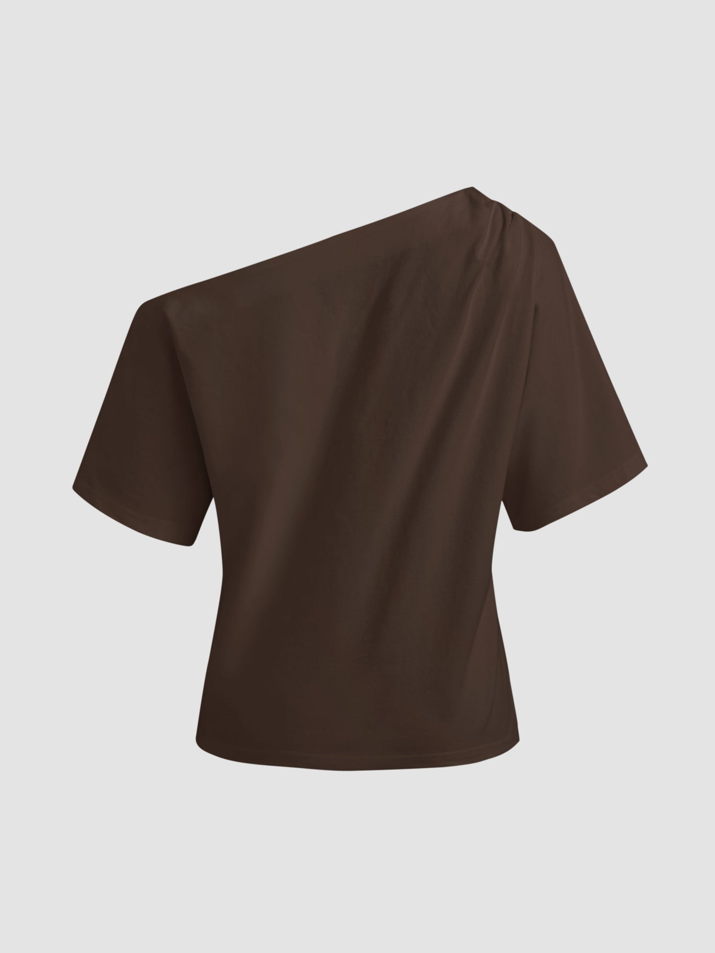 Cotton-Blend Asymmetrical Neck Ruched Tee