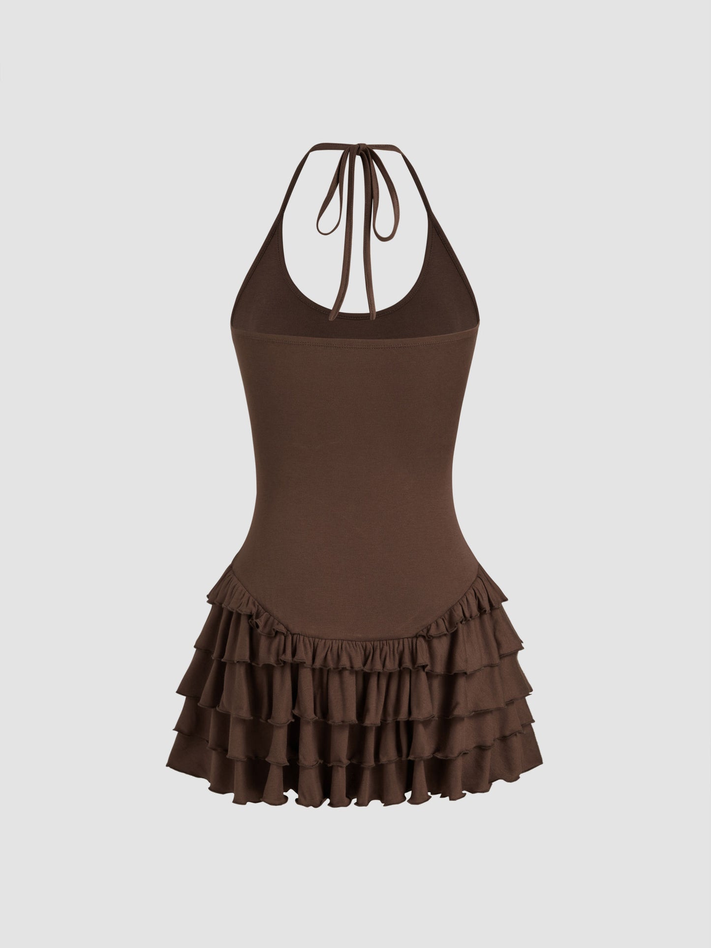 Halter Neckline Layered Ruffle Hem Mini Dress