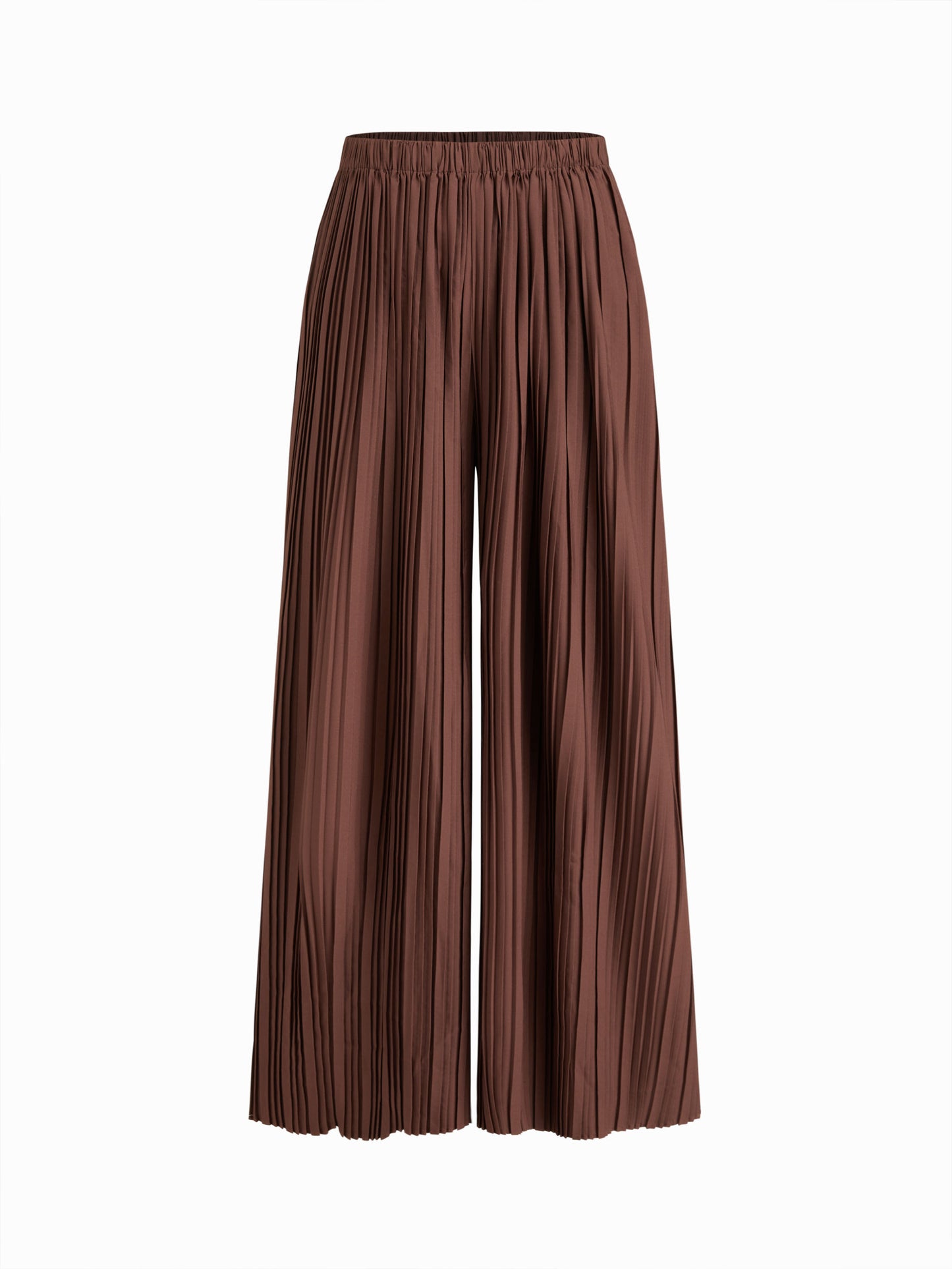 Mid Rise Elastic Waist Wide Leg Trousers