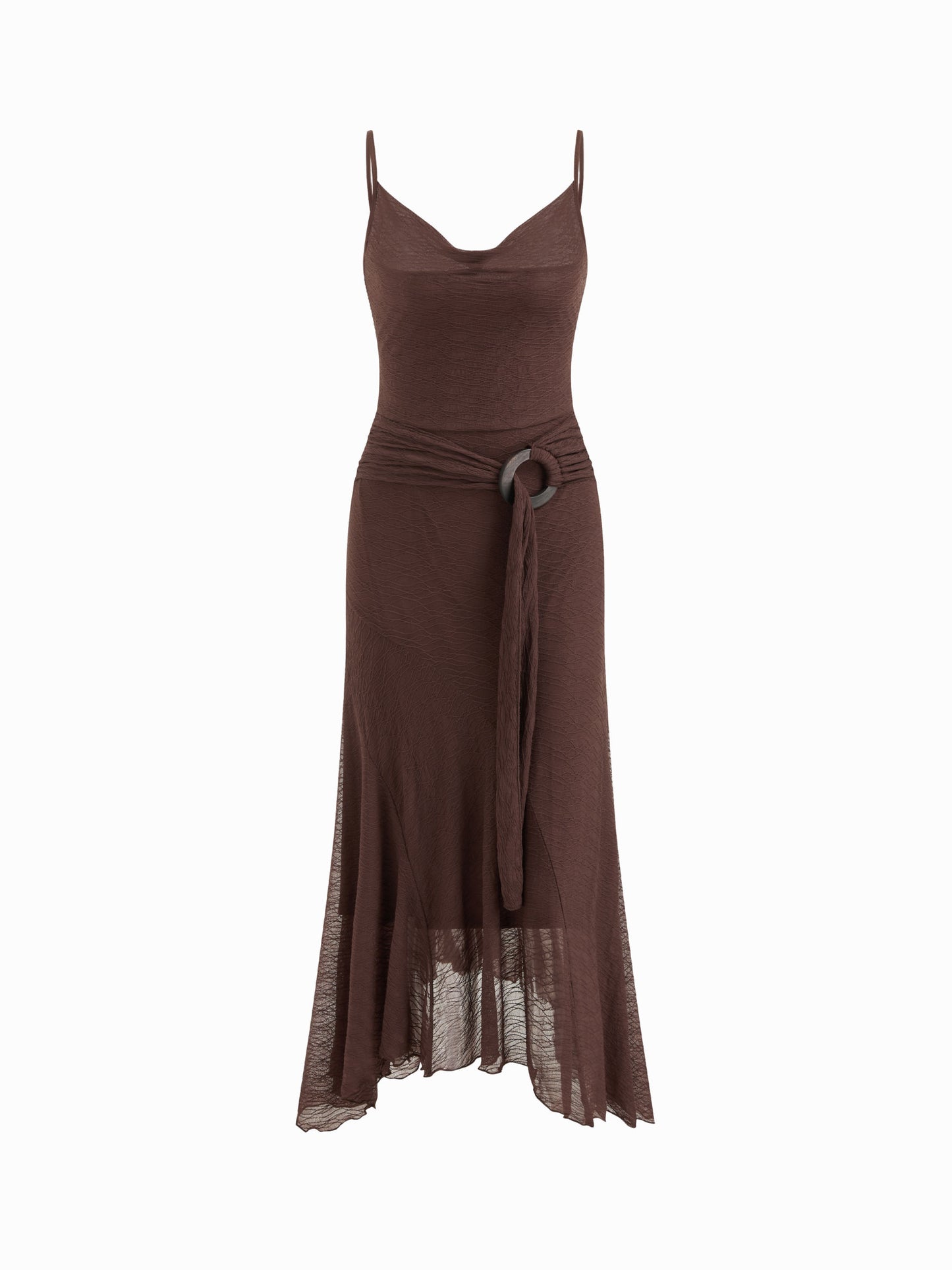 Lace Cowl Neck O-Ring Maxi Dress