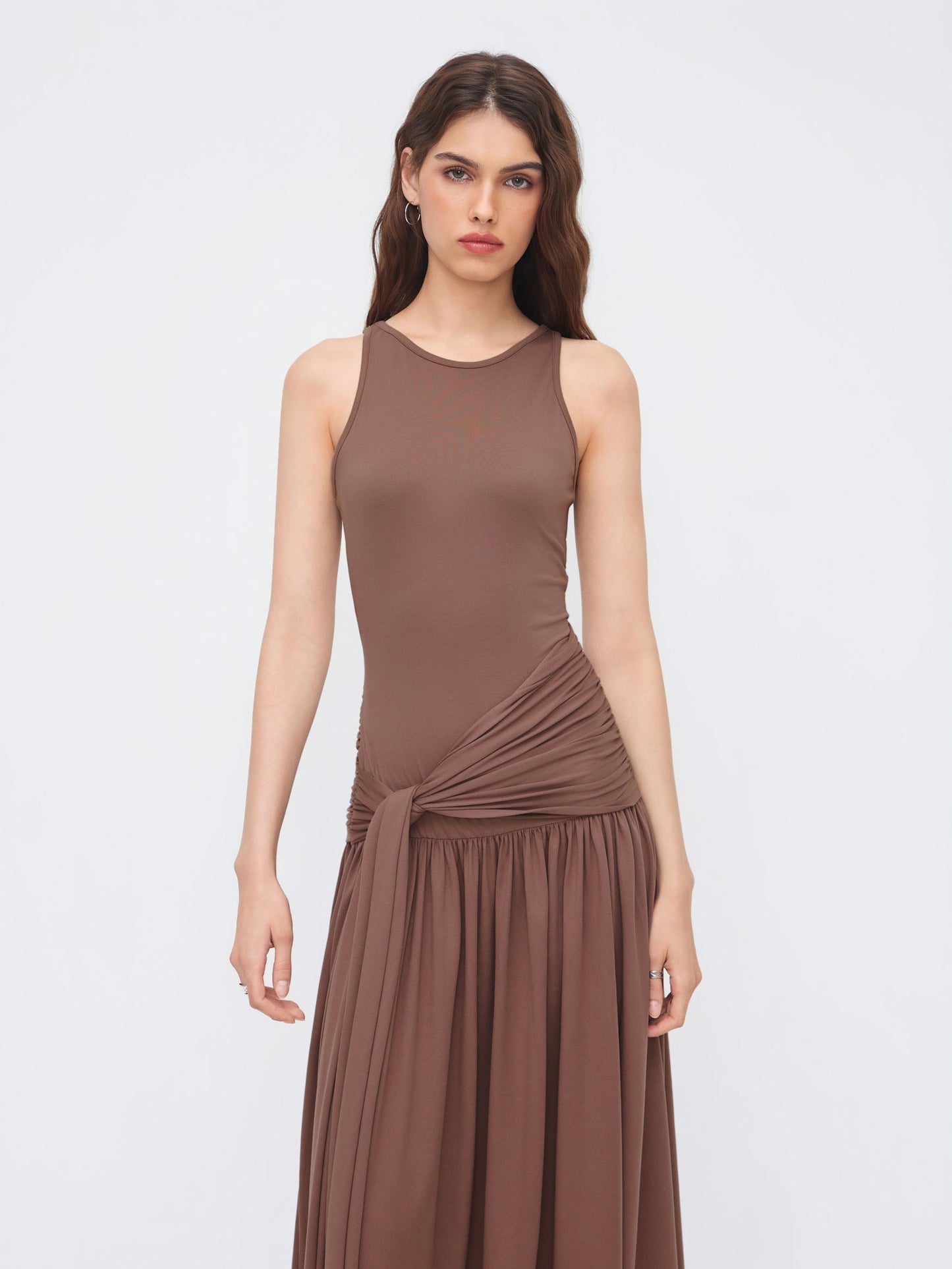 Draped Ruched Tank Maxi Dress
