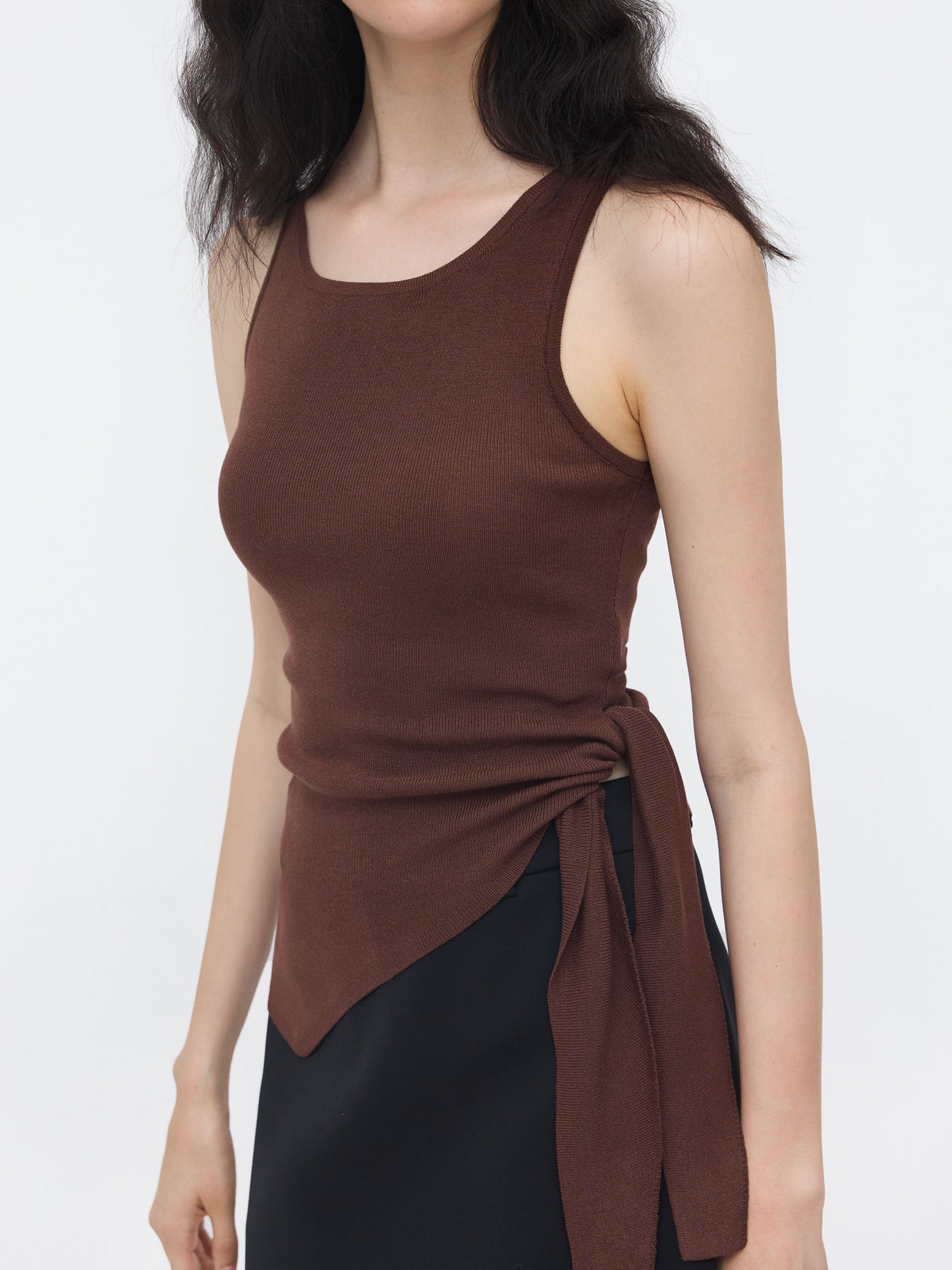 Knit Scoop Neckline Tie Side Asymmetrical Hem Tank Top