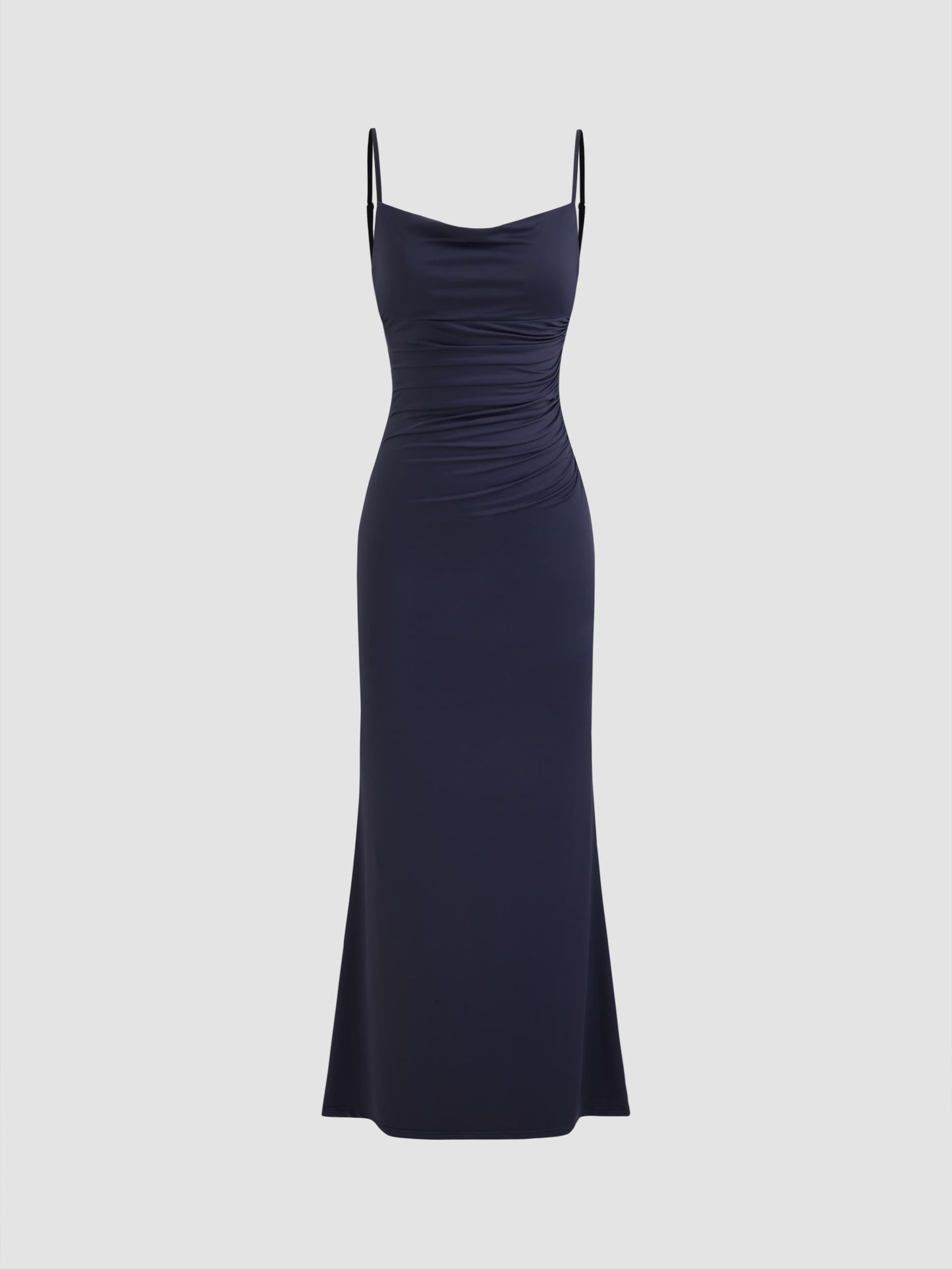 Cowl Neck Ruched Backless Maxi Dress