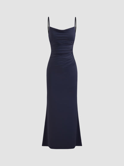 Cowl Neck Ruched Backless Maxi Dress