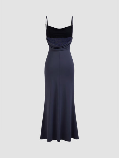 Cowl Neck Ruched Backless Maxi Dress