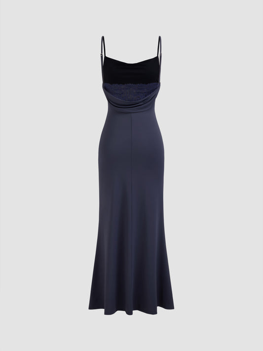 Cowl Neck Ruched Backless Maxi Dress
