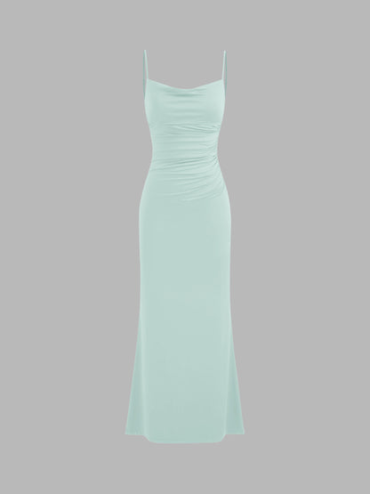 Cowl Neck Ruched Backless Maxi Dress