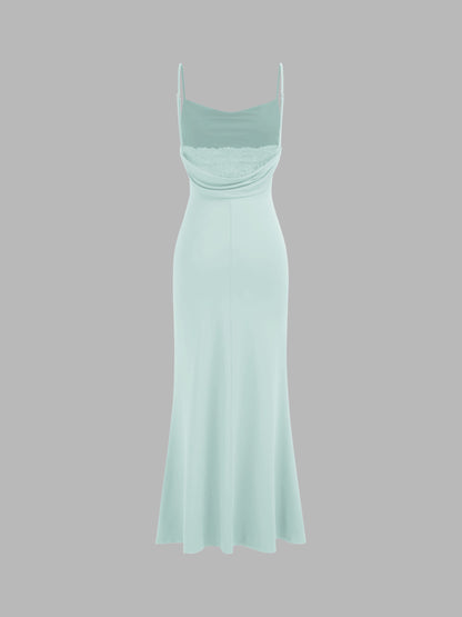 Cowl Neck Ruched Backless Maxi Dress