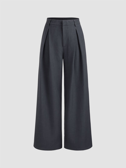 Mid Rise Straight Leg Pleated Trouser