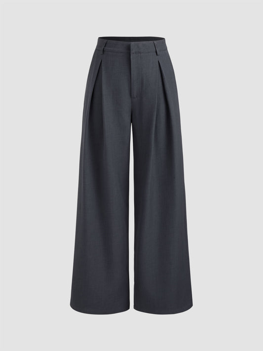 Mid Rise Straight Leg Pleated Trouser