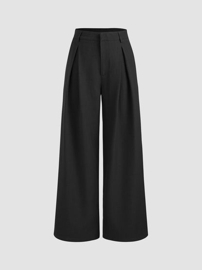 Mid Rise Straight Leg Pleated Trouser