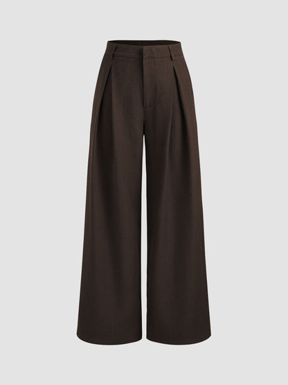Mid Rise Straight Leg Pleated Trouser