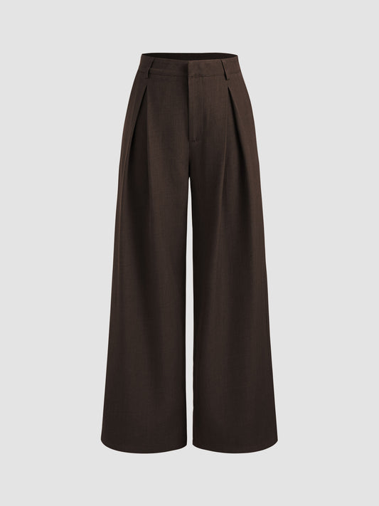 Mid Rise Straight Leg Pleated Trouser