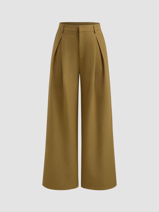 Mid Rise Straight Leg Pleated Trouser