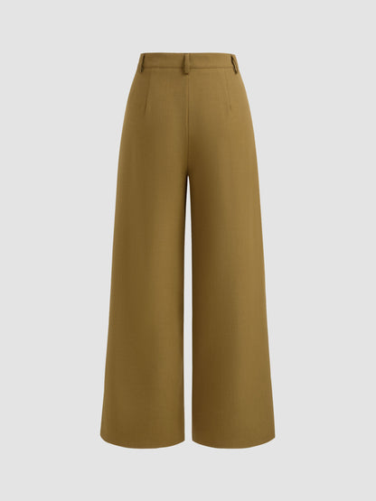 Mid Rise Straight Leg Pleated Trouser