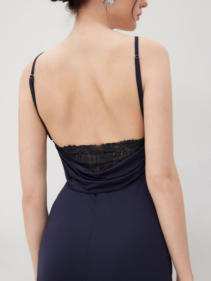 Cowl Neck Ruched Backless Maxi Dress