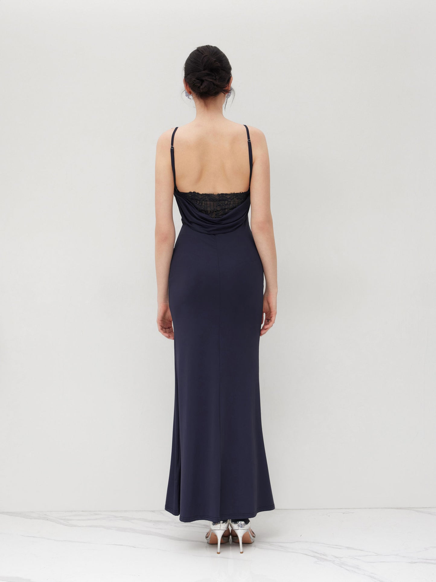 Cowl Neck Ruched Backless Maxi Dress