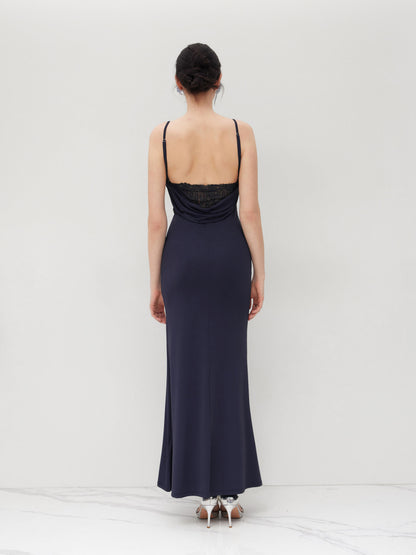 Cowl Neck Ruched Backless Maxi Dress