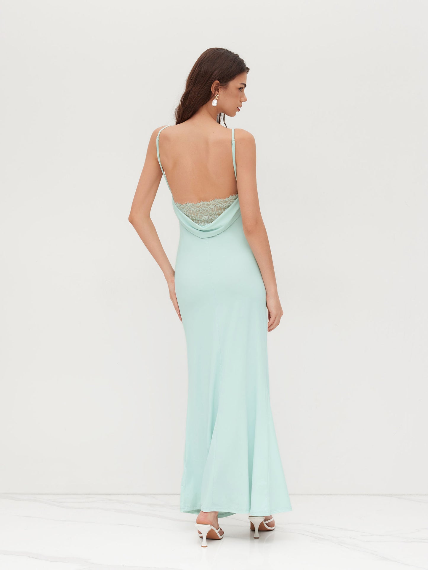 Cowl Neck Ruched Backless Maxi Dress