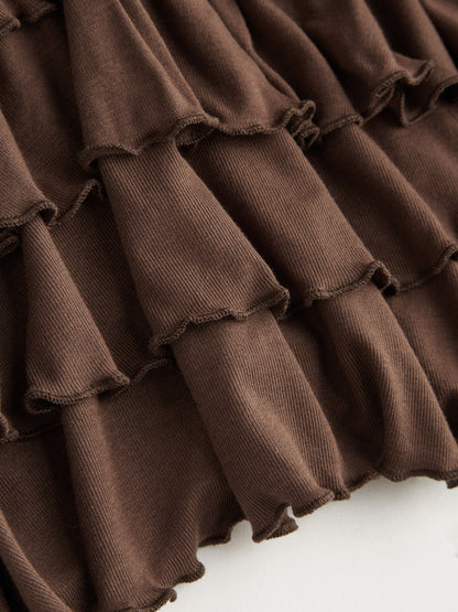 Halter Neckline Layered Ruffle Hem Mini Dress