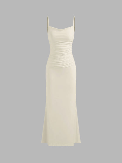 Cowl Neck Ruched Backless Maxi Dress