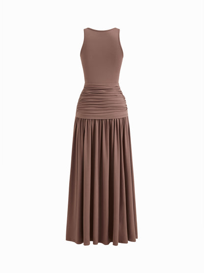 Draped Ruched Tank Maxi Dress