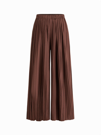 Mid Rise Elastic Waist Wide Leg Trousers