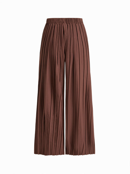 Mid Rise Elastic Waist Wide Leg Trousers