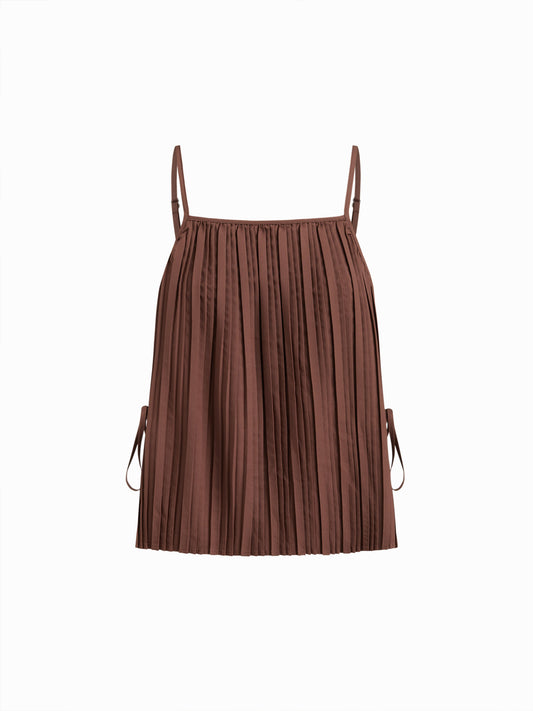 Pleated Split Side Bowknot Cami Top