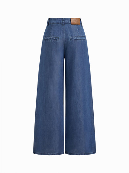 Cider Denim Mid Rise Pleated Wide Leg Jeans