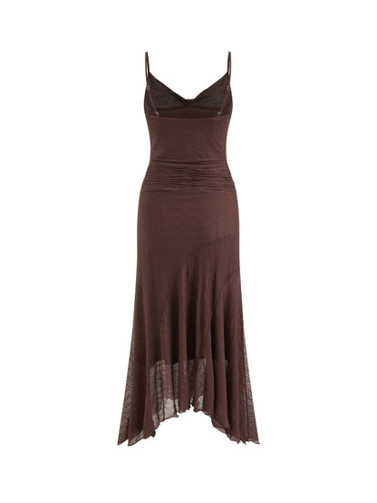 Lace Cowl Neck O-Ring Maxi Dress
