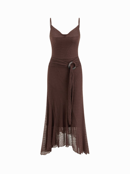 Lace Cowl Neck O-Ring Maxi Dress