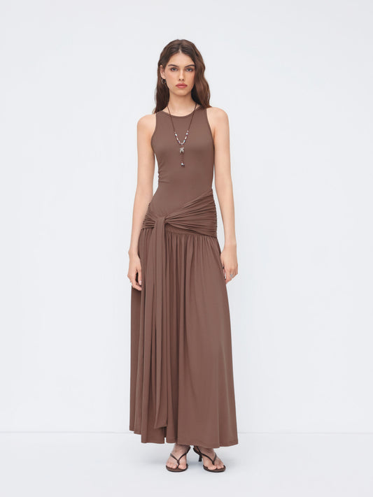 Draped Ruched Tank Maxi Dress