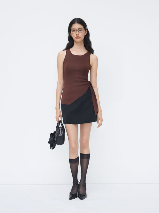 Knit Scoop Neckline Tie Side Asymmetrical Hem Tank Top